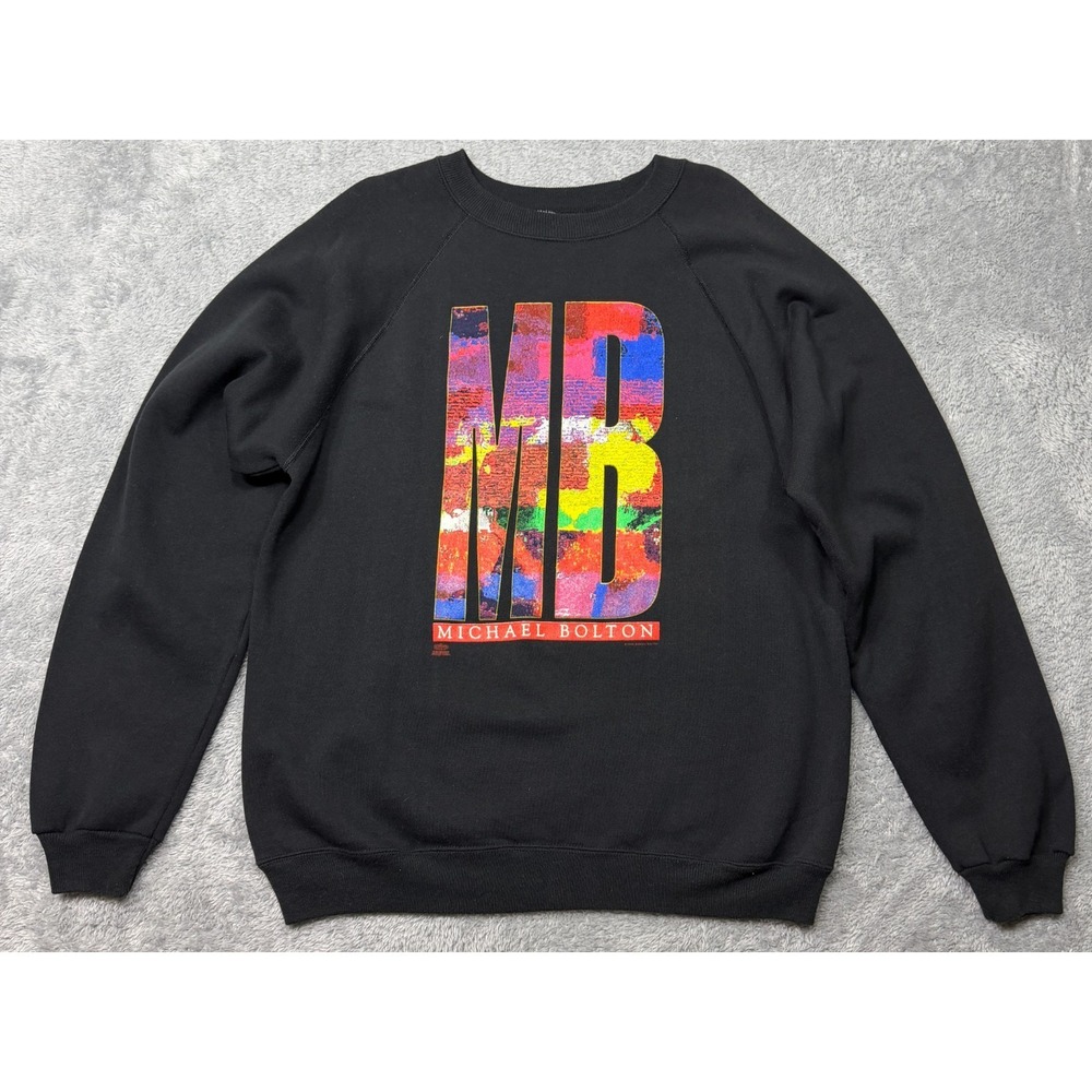 VTG 90s Michael Bolton Tour Crewneck Sweatshirt Graphic XL Black Long Sleeve 80s